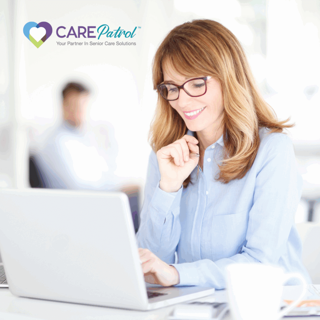 Middle aged woman at computer