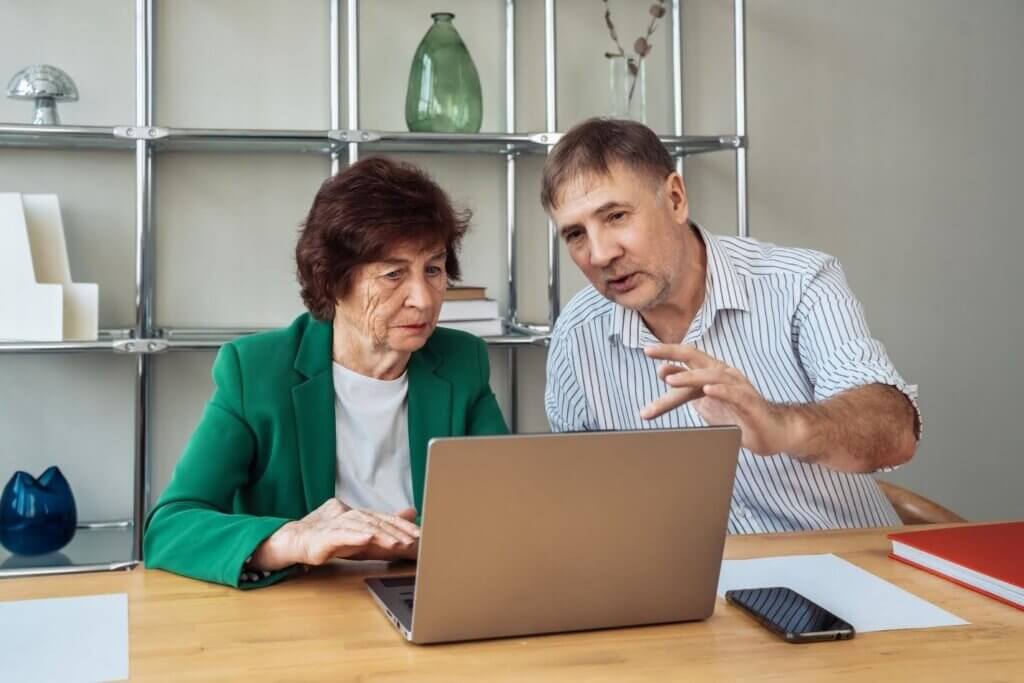 Man and woman using a computer